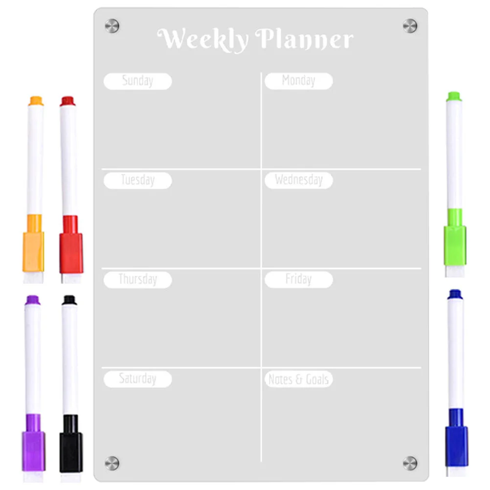 

Weekly Planner Board Acrylic Magnetic Dry Erase White for Fridge Refrigerator Clear