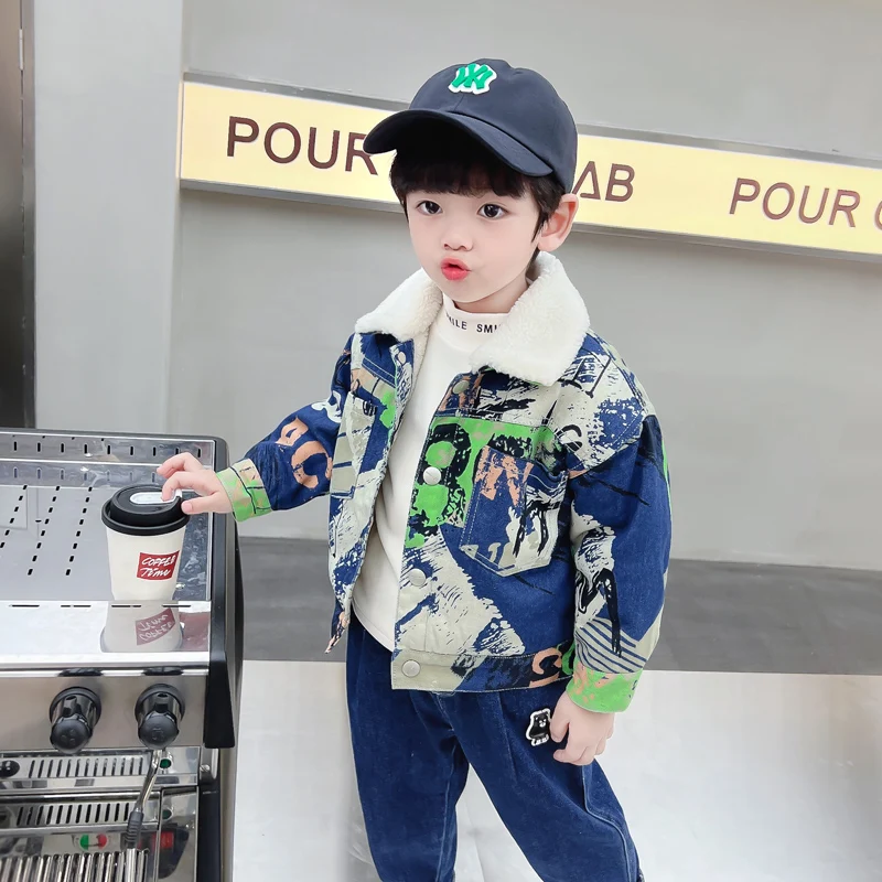 Kids Baby Warm Denim Jacket Pa - Winter Clothing Drawing 评论和价格