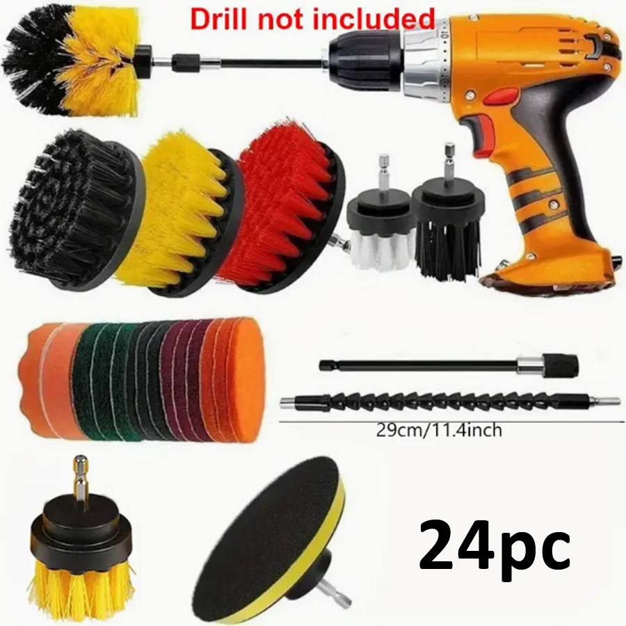 Drill Brush Power Scrubber Cleaning Brush Extended Long Attachment Set All Purpose Drill Scrub Brushes Car Polishing Pad Kit