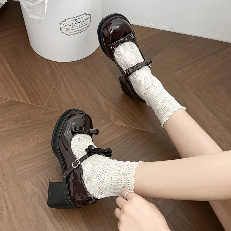 أنيقة Bowknot عالية الكعب ماري جين أحذية النساء الكاحل مشبك منصة مضخات امرأة اليابانية براءات الاختراع والجلود لوليتا الأحذية الإناث #6