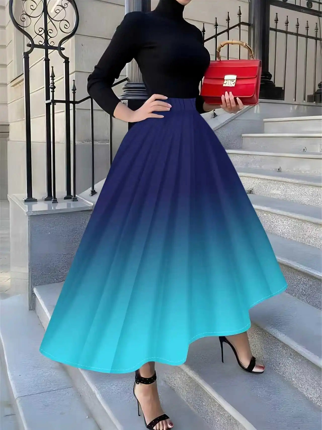 

Printed Design Four Seasons Gradient Dark Blue Skirt Pattern Holiday Style Half Skirt