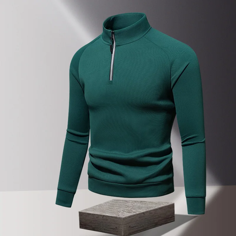 Spring Autumn Solid Color Men's Clothing Turtleneck Pullover Undershirts Zipper Long Sleeve T-shirt Office Lady Vacation Tops