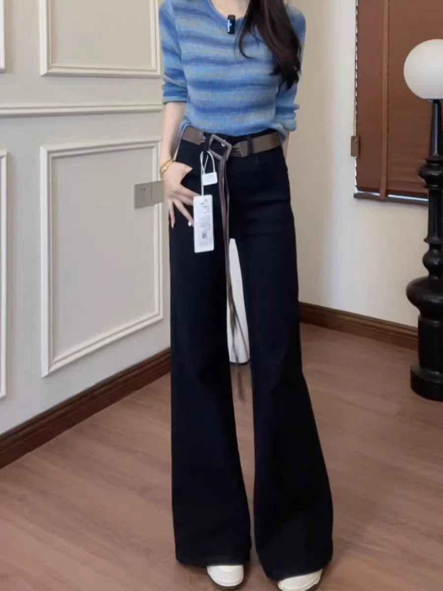 

High Waist Flared Jeans Women's Autumn Winter plus Size Elastic Cotton Denim Bootcut Pants Straight Leg Slimming for Pear a...