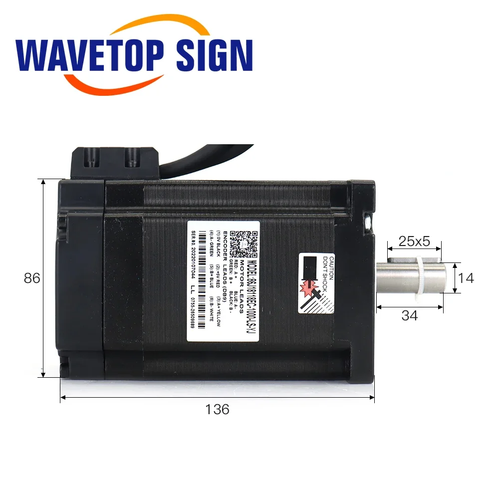 WaveTopSign JMC Nema34 Hybrid Closed Loop Motor Driver 8.5Nm 0-2000rpm Stepper Motor 6A Shaft Dia.14mm 2HSS86H+86J18118EC