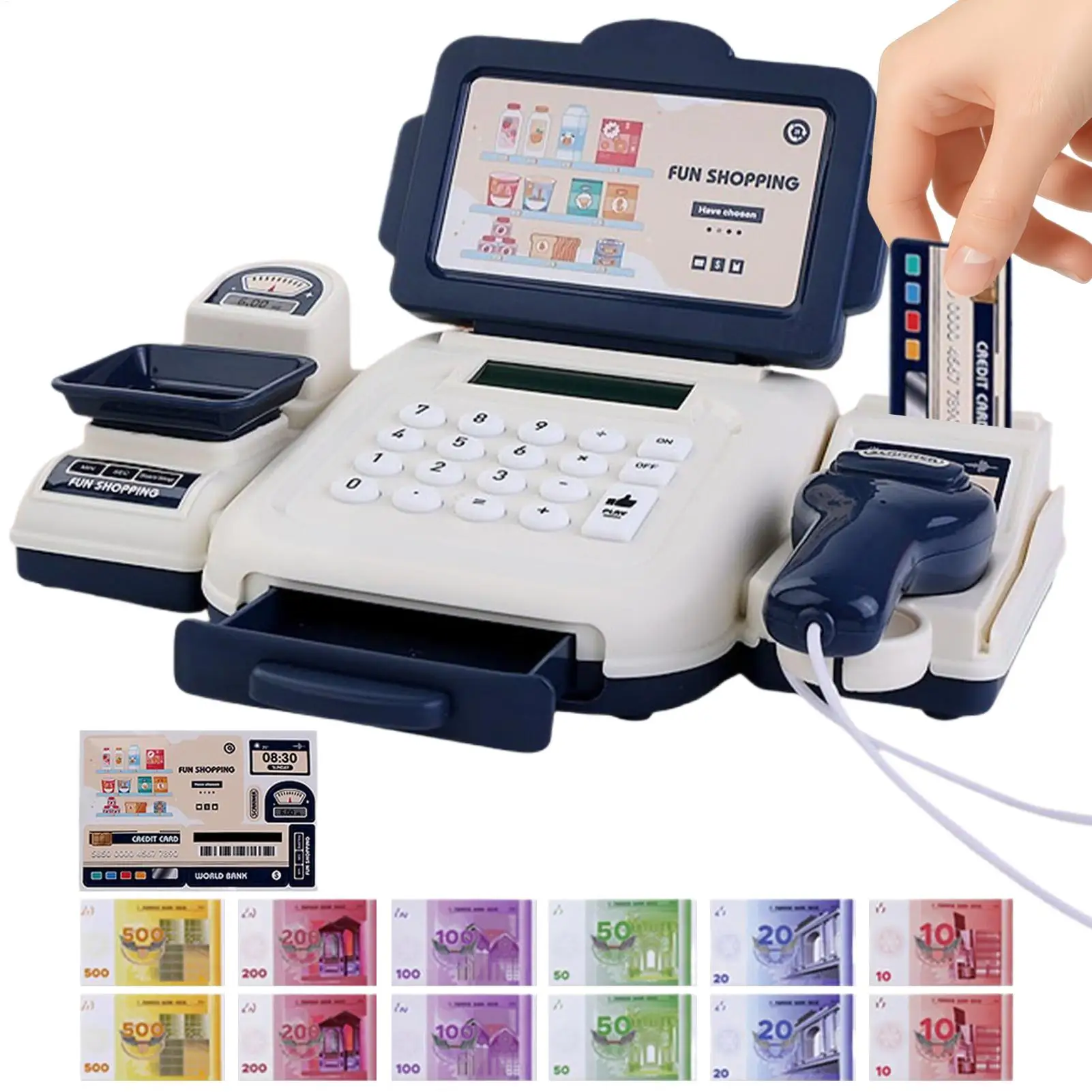 Simulation Cartoon Supermarket Cash Register Toys Children's Convenience Store Cashier Model Card Scanning Play House Game toys
