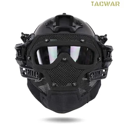 Airsoft Mesh Helmet Full Face with Round Holes FAST Helmet Anti-Fog Glassess Breathable Mask for Hunting Shooting Wargame Gear