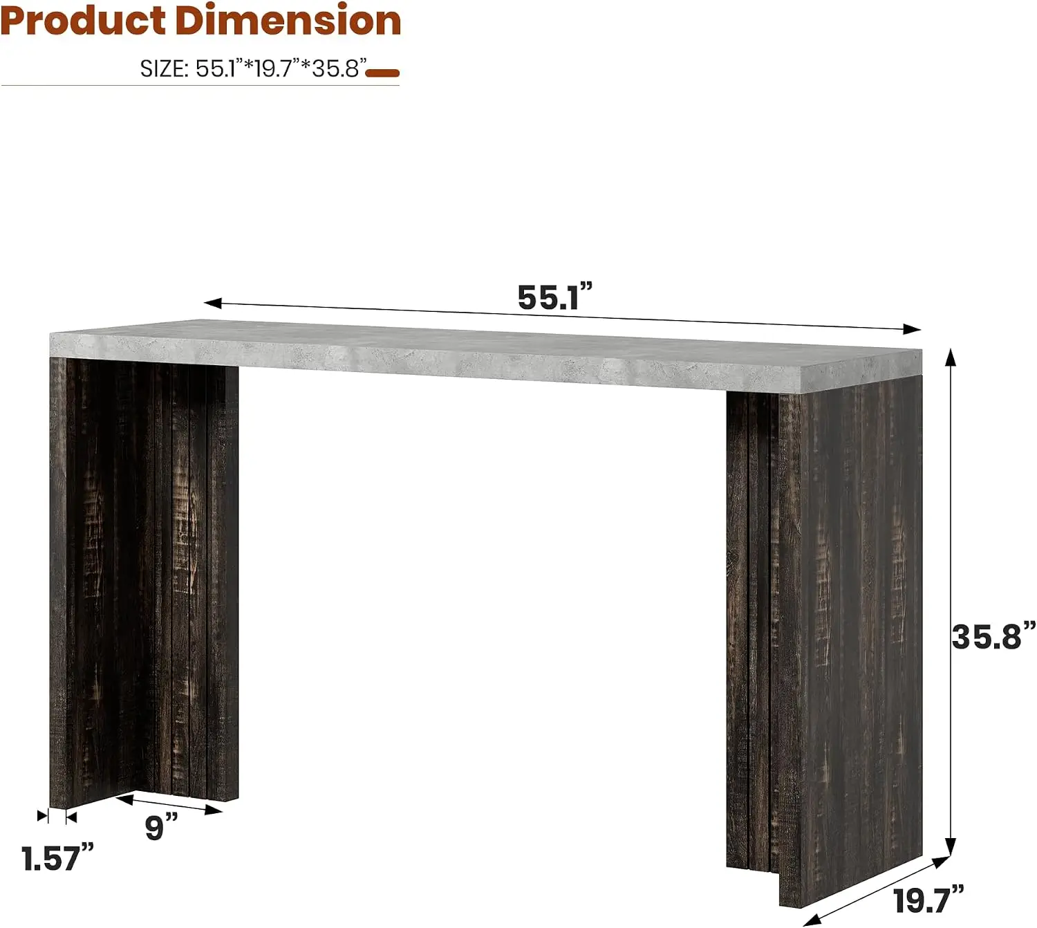 Bar Table For Four To Six People Fifty Five Inch Long Counter Height Pub Table With Thickened Tabletop Modern Rectangular Home Bar Coffee Unit For Kitchen Living Room Gray Brown