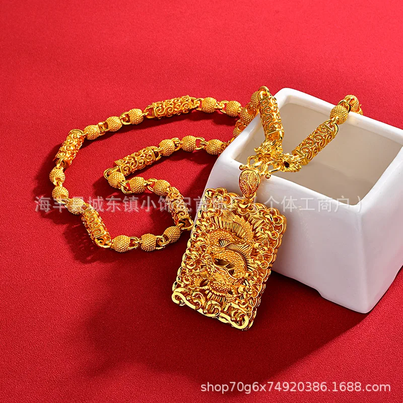 Vietnamese Gold Plated Non Fading Dragon Pattern Bold Bamboo Joint Necklace Wedding Supplies Festival Gift for Boyfriend