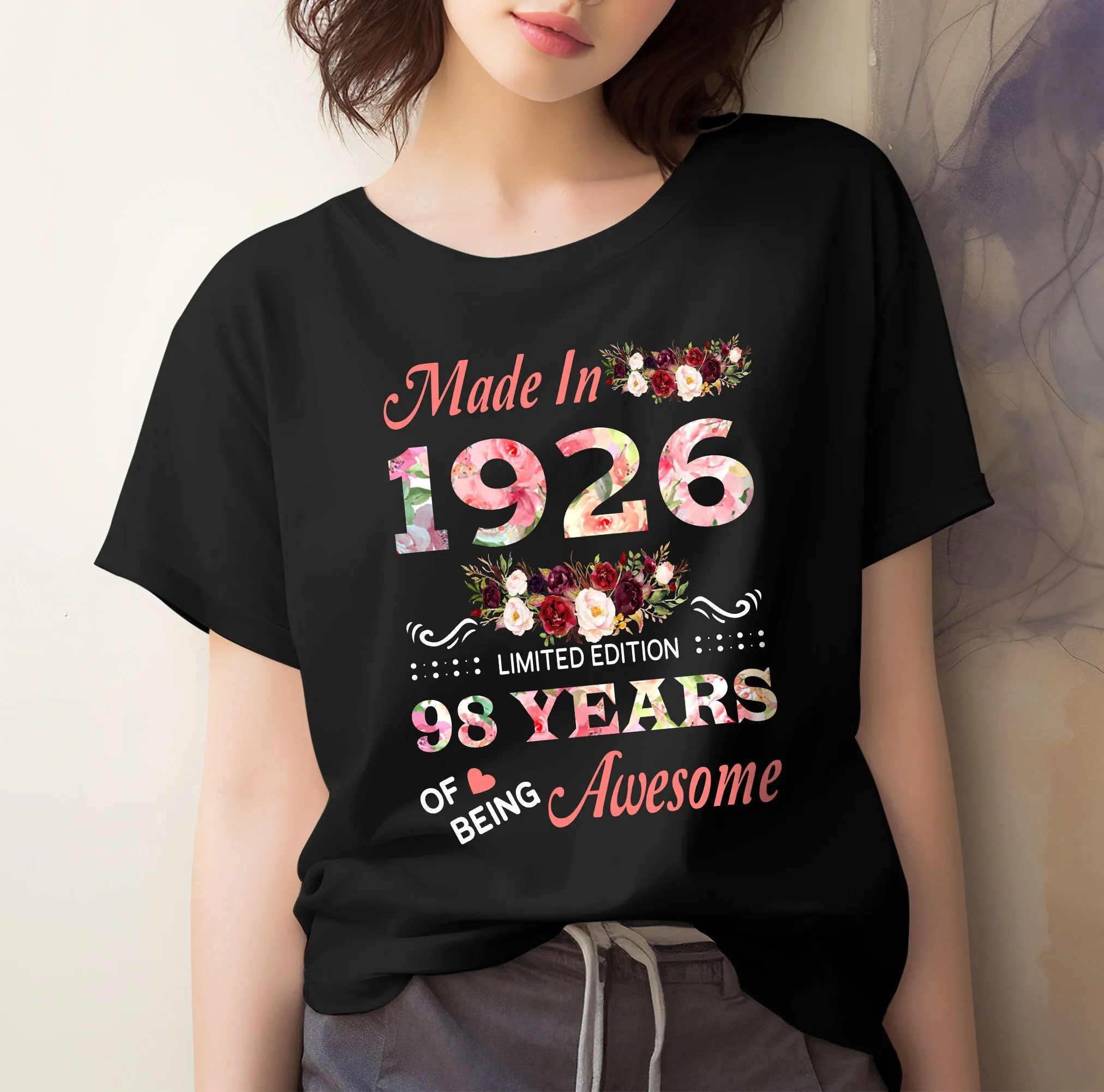 Vintage Made In 1926 Limited Edition 98 Years Of Being Awesome Floral Birthday Women T Shirt 98th For Mom Grandma