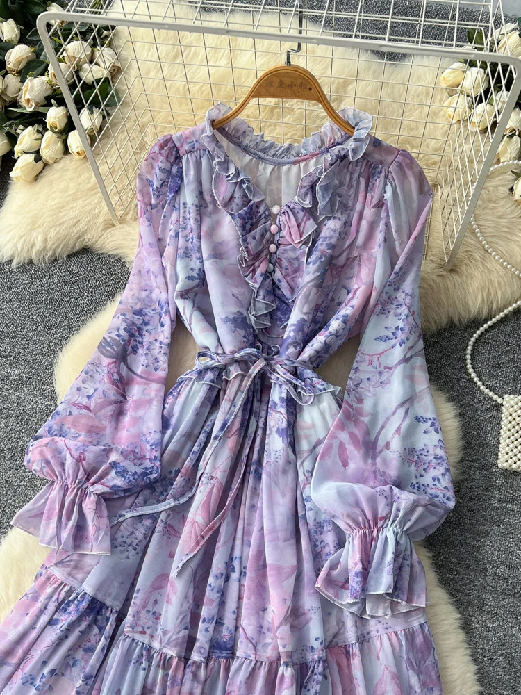 Women's Spring Autumn Long Sleeved Chiffon Dress with Wooden Ear Edge Waist Closing Floral Holiday Big Hem Long Dress D2460 - AliExpress 200000345 Women's Spring Autumn Long Sleeved Chiffon Dress with Wooden Ear Edge Waist Closing Floral Holiday Big Hem Long Dress D2460 - AliExpress 200000345