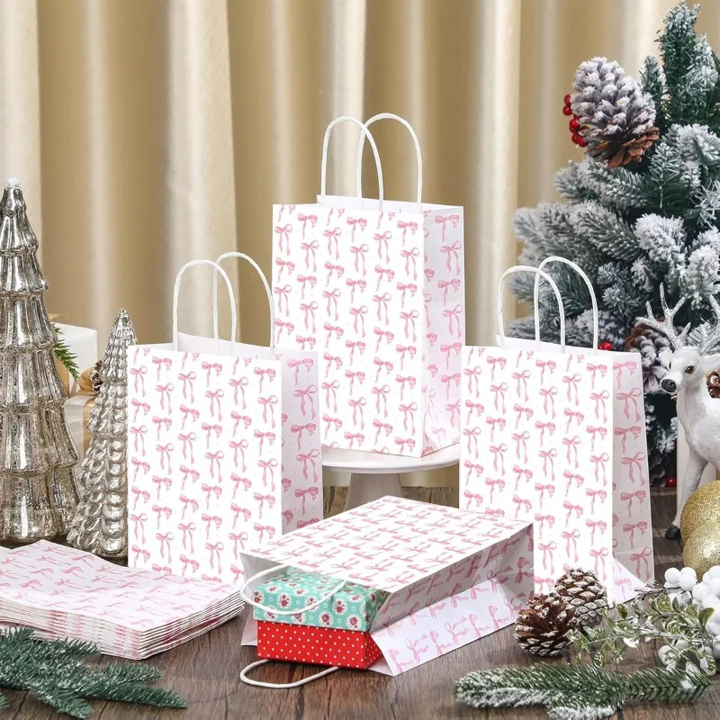 

Pink Bow Themed Party Paper Gift Bag Candy Gift Bag Bridal Engagement Wedding Kids Birthday Baby Shower Party Supplies
