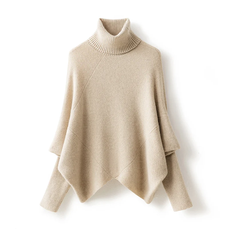 

100% Cashmere Pullovers Knitted High Collar Sweaters 2023 Autumn/Winter Office Female Fashion Loose Casual Tops MR01