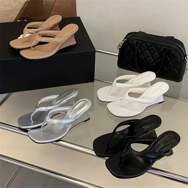 Eilyken 2026 Summer Fashion Wedges Heels Women Slippers Square Clip Toe Sandals Flip Flops Party Female Shoes Zapatos Mujer view 6