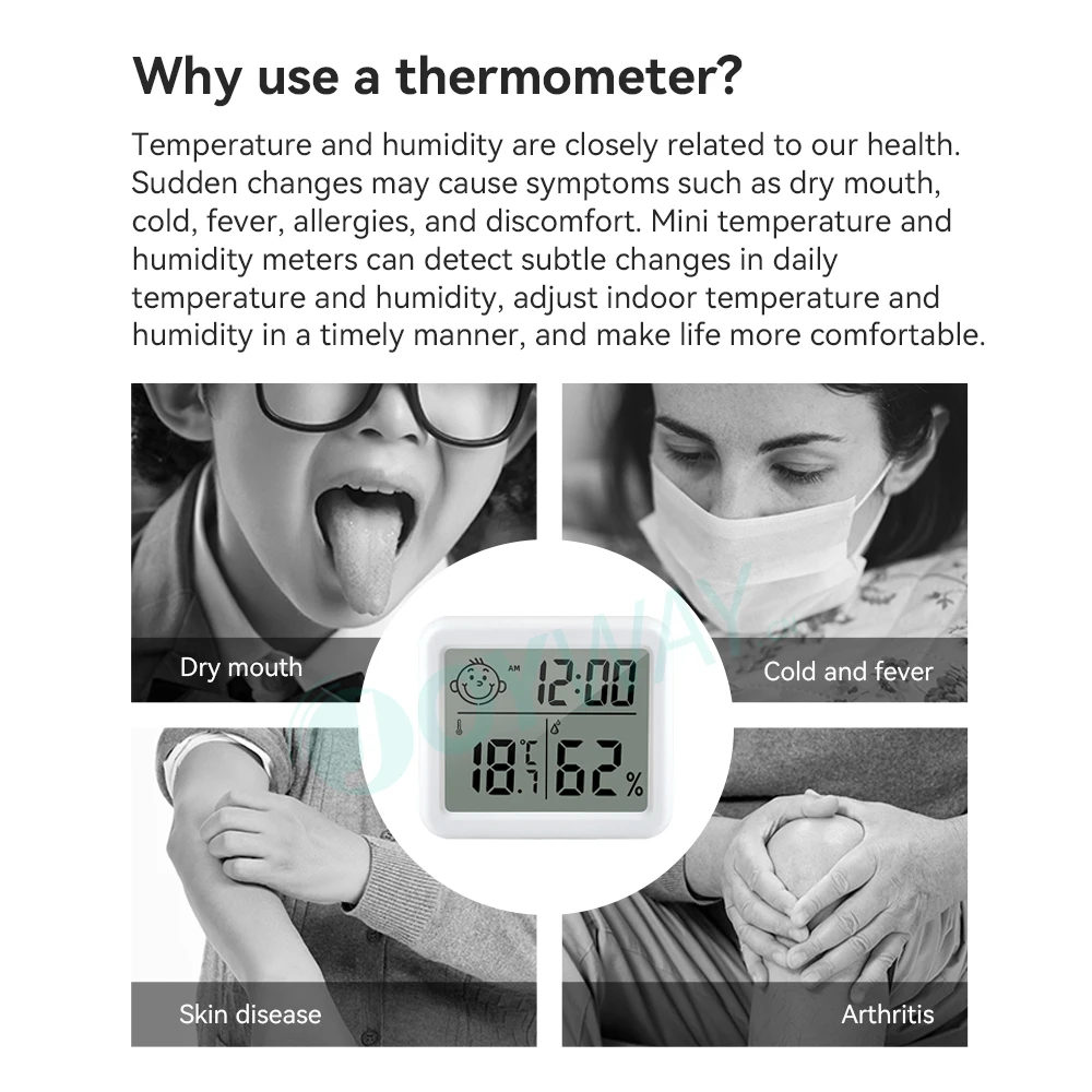 3 Buah Termometer Kelembaban Digital Bertenaga Baterai untuk Dinding Dalam Ruangan, Pengukur Suhu Ruangan untuk Rumah