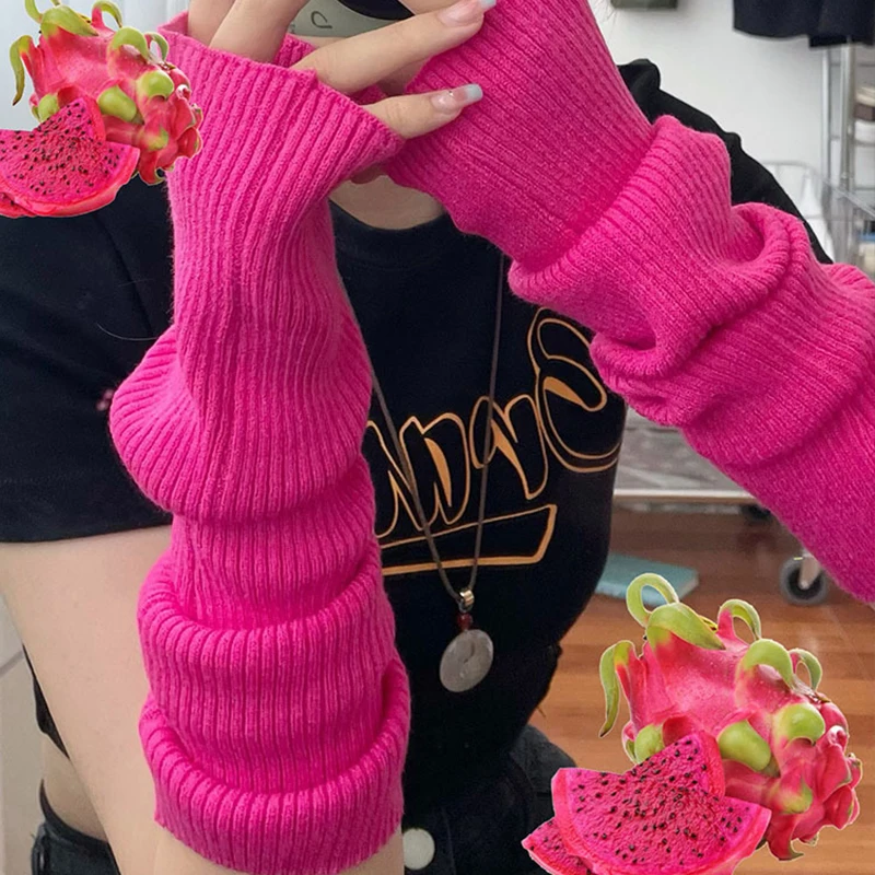 Long Fingerless Gloves Women‘s Mitten Winter Arm Warmer Knitted Arm Sleeve Fine Casual Soft Girls Goth Clothes Punk Gothic Glove