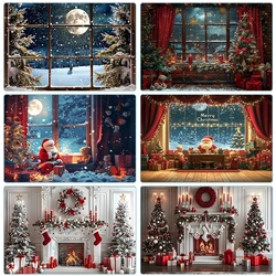 Merry Christmas Backdrop Santa Fireplace Winter Snow Photography Background 2024 Xmas Party Supplies Baby Shower Studio Props