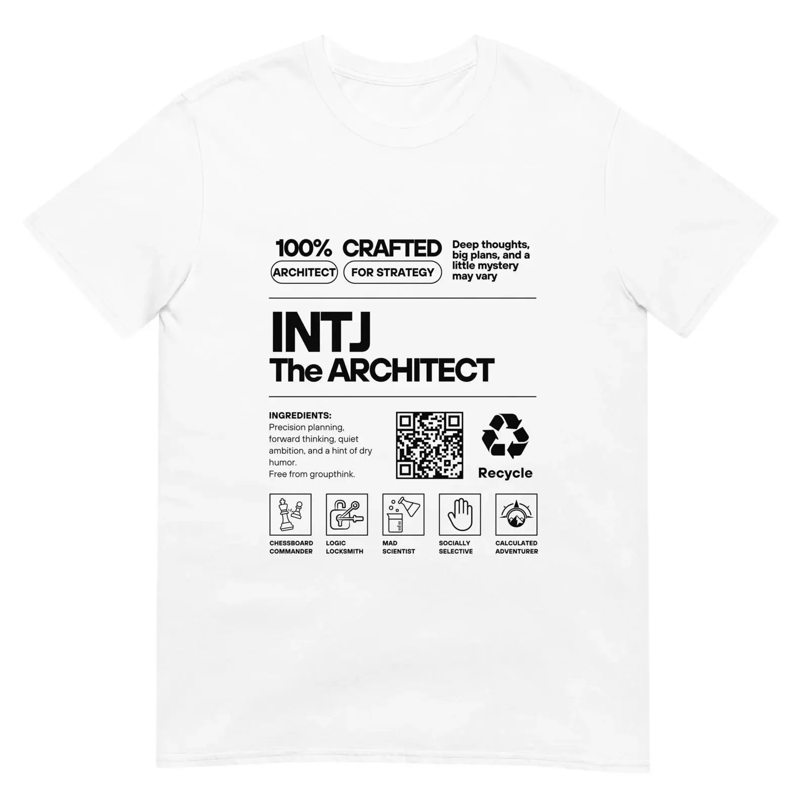 Strategize in Style with Our INTJ Product Label T Shirt vintage Washed Comfortable graphic Versatile Casual Unisex Stretched