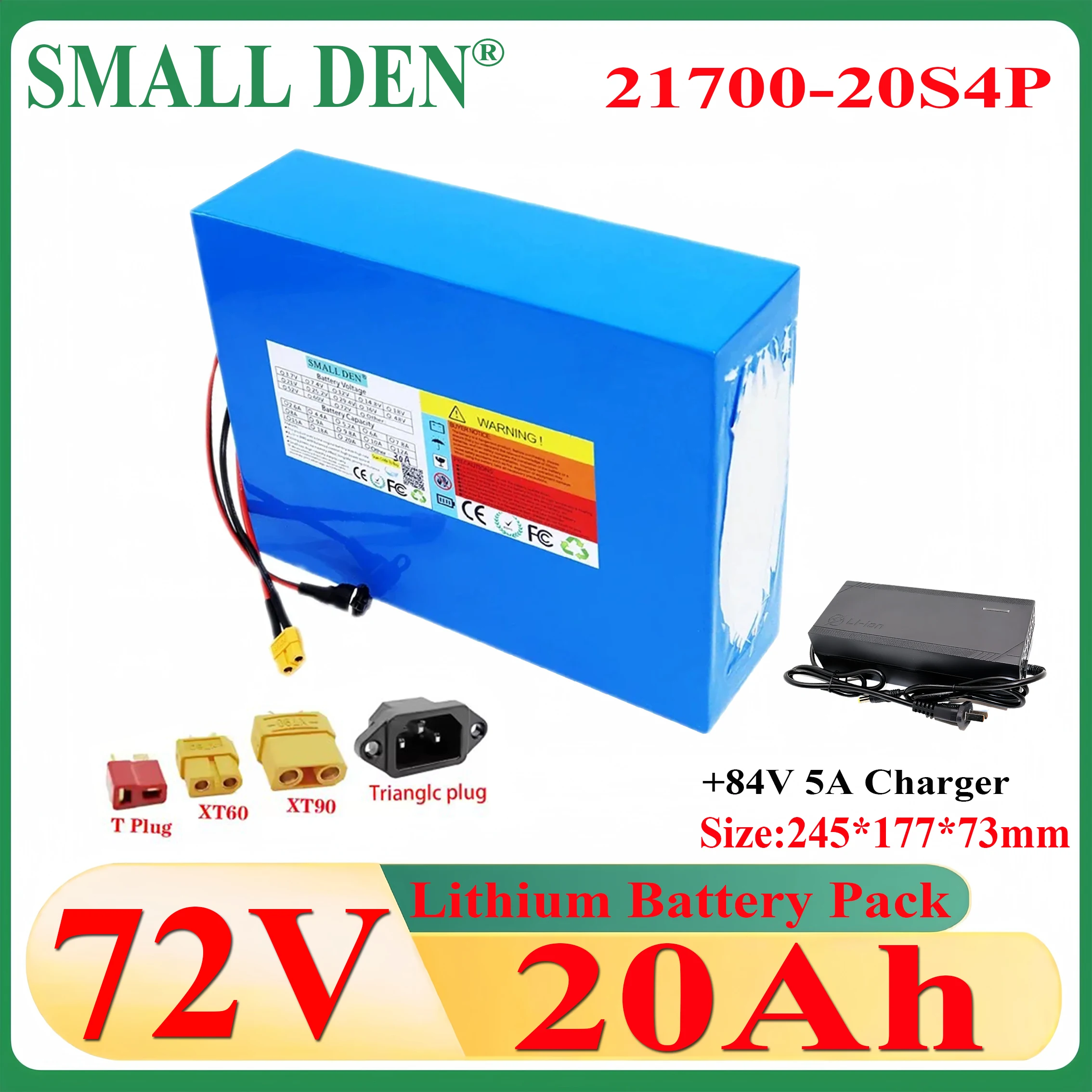 

72V 20Ah +5A charger lithium battery pack 20S4P 21700 high power 500W-3000W with 40A BMS suitable for rechargeable batteries