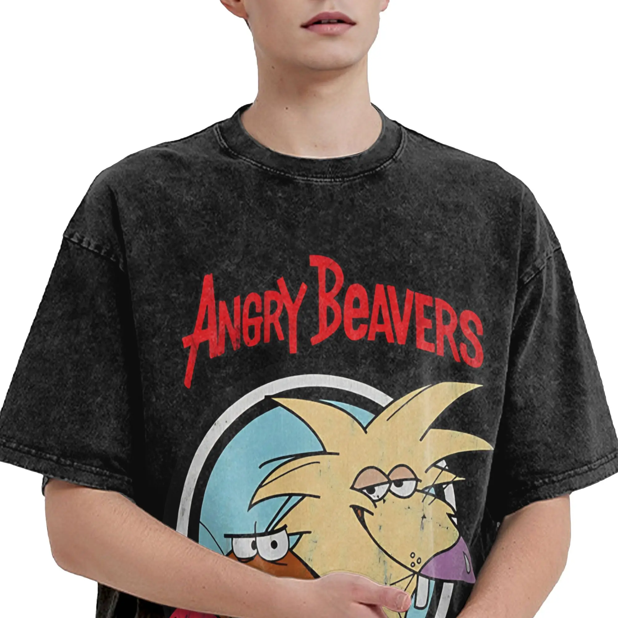 Graphic Printed Angry Beavers Daggett & Norbert Feverish  Washed Shirts Merch Harajuku T-Shirt  Men Women Tee Shirt