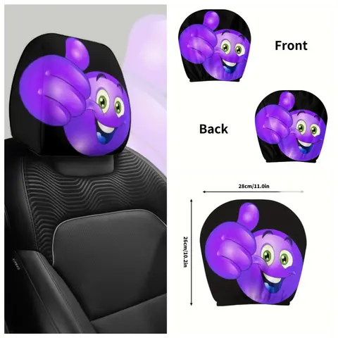 Perfect holiday gift: Purple lucky color smiling face breathable car headrest cover 2pcs, suitable for all seasons and washable