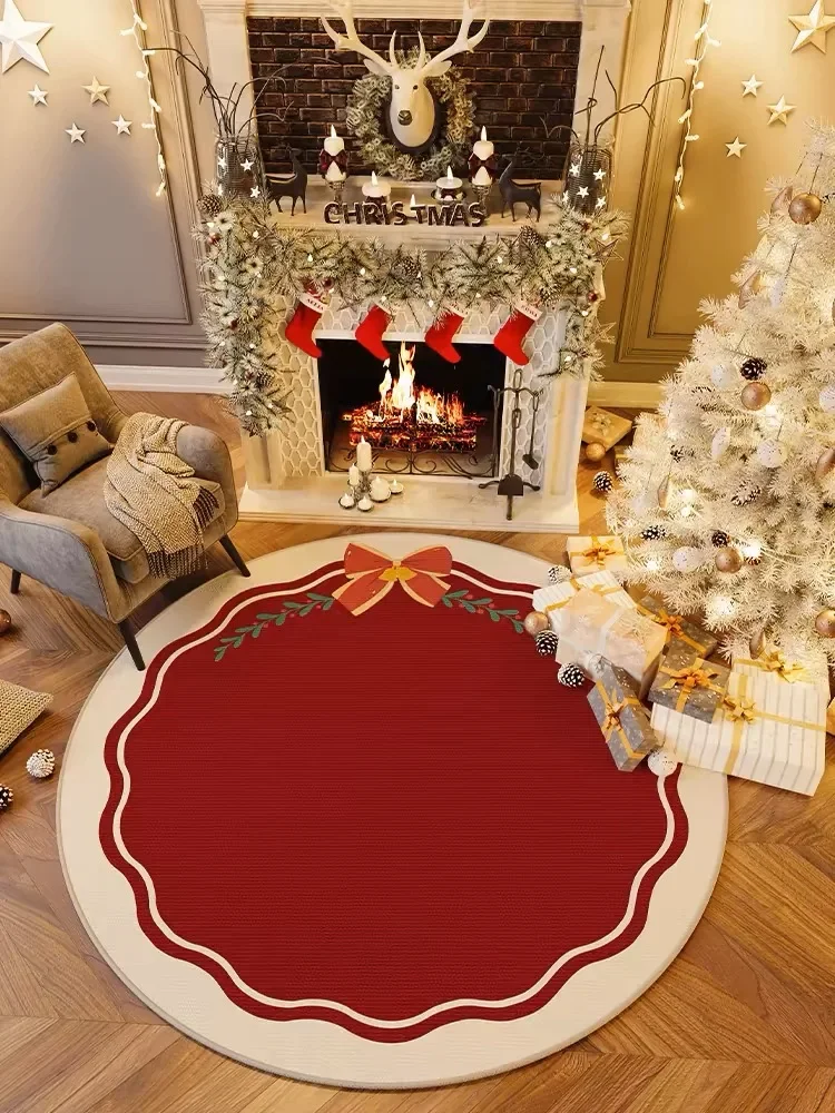 Christmas Round Carpet Living Room Bedroom Festive Red Festive Atmosphere Decorated Christmas Tree Decoration