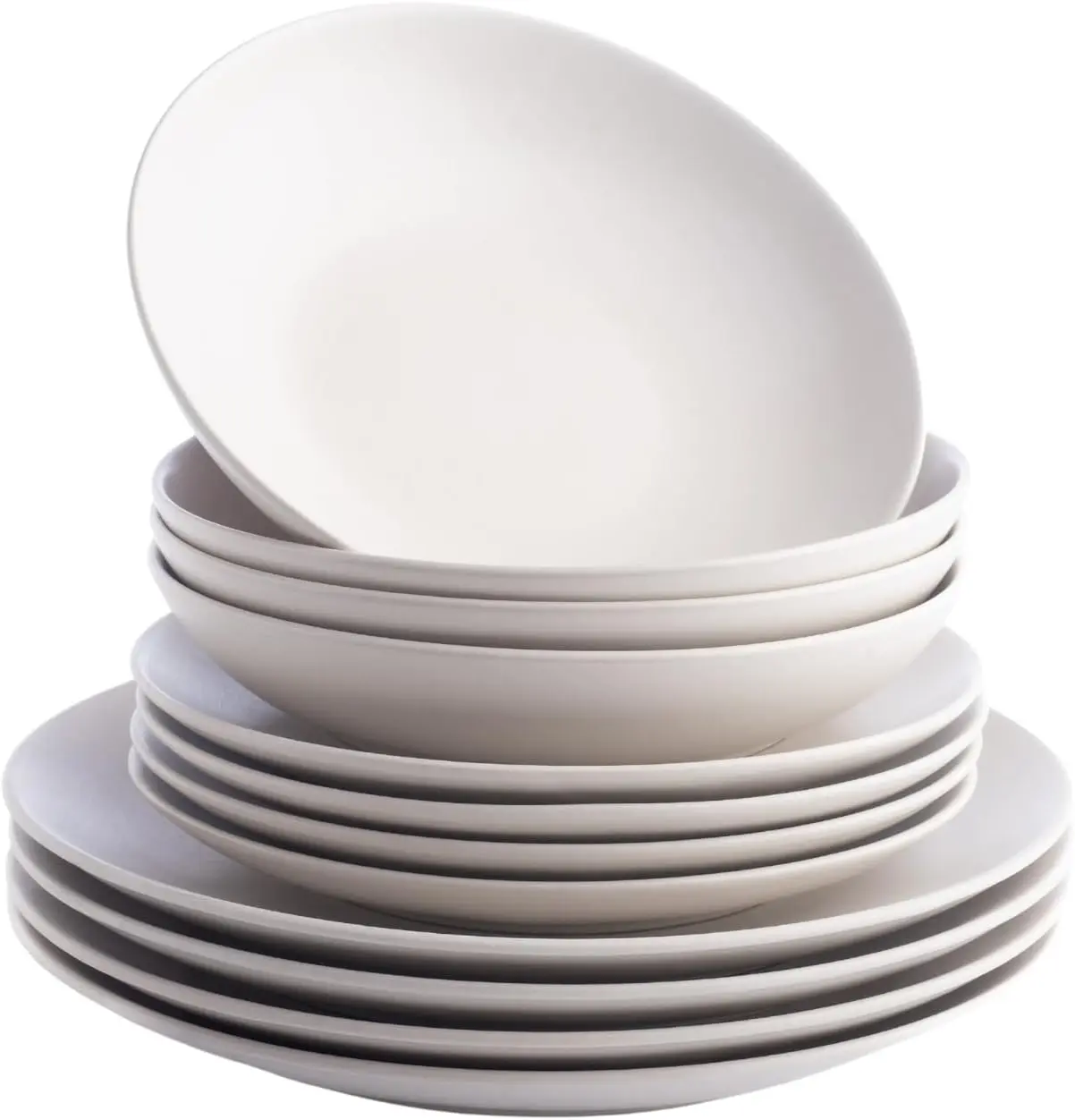 

12-Piece Premium Kitchen & Dining Dinnerware Set Stoneware, White Matte, Crafted in Portugal, Dishwasher and Microwave Safe Scra