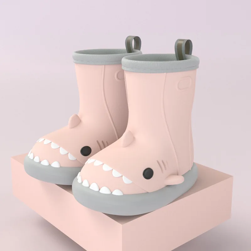 Bottes de Pluie Imperméables pour Enfant Garçon et Fille, Chaussures à Motif de Requin de Dessin Animé, Semelle Souple, Antidérapante