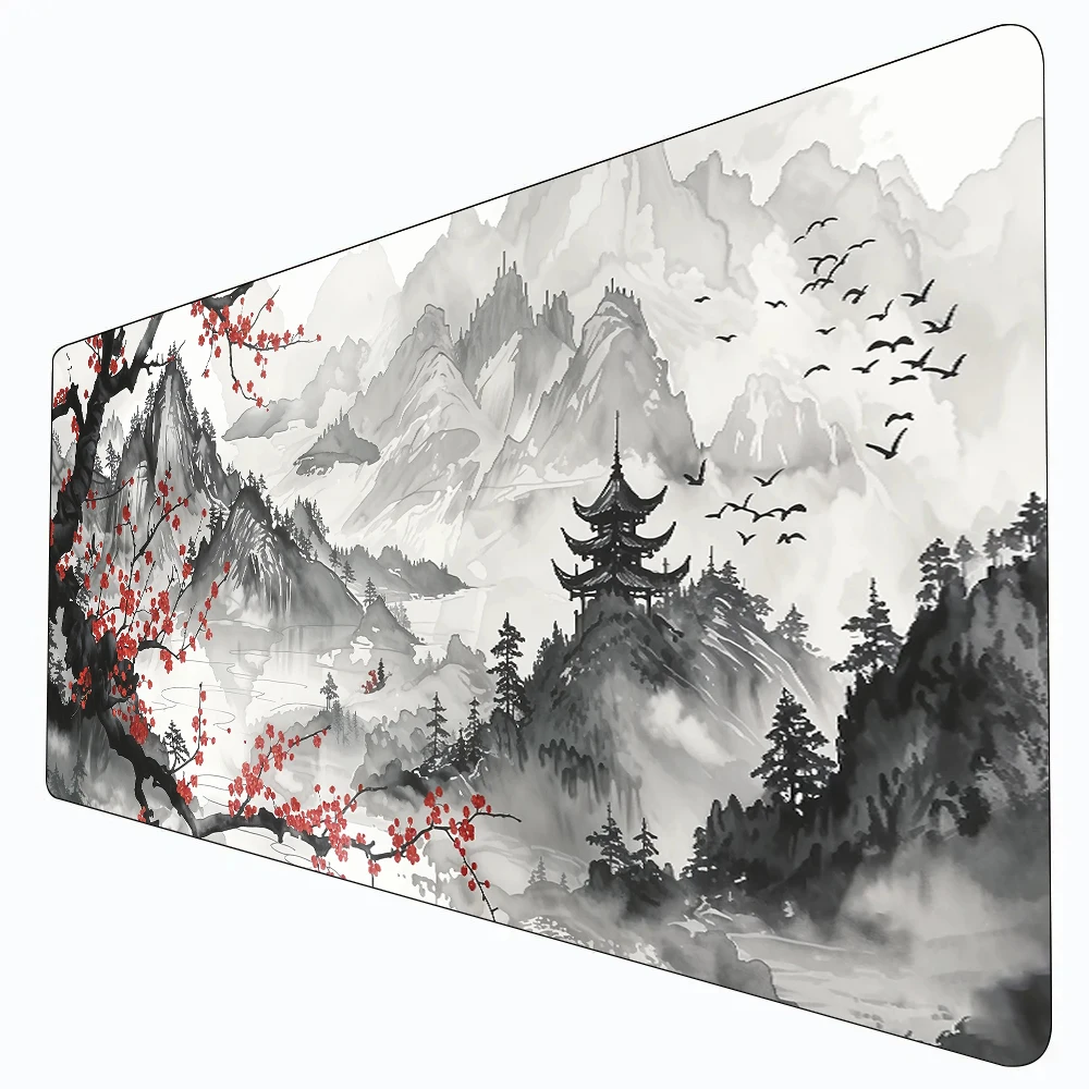 Коврик для мыши Настольный коврик с чернильной стиральной художественной иллюстрацией Коврик для мыши с прошитыми краями Нескользящая резиновая основа Клавиатура Расширенный коврик игровой коврик
