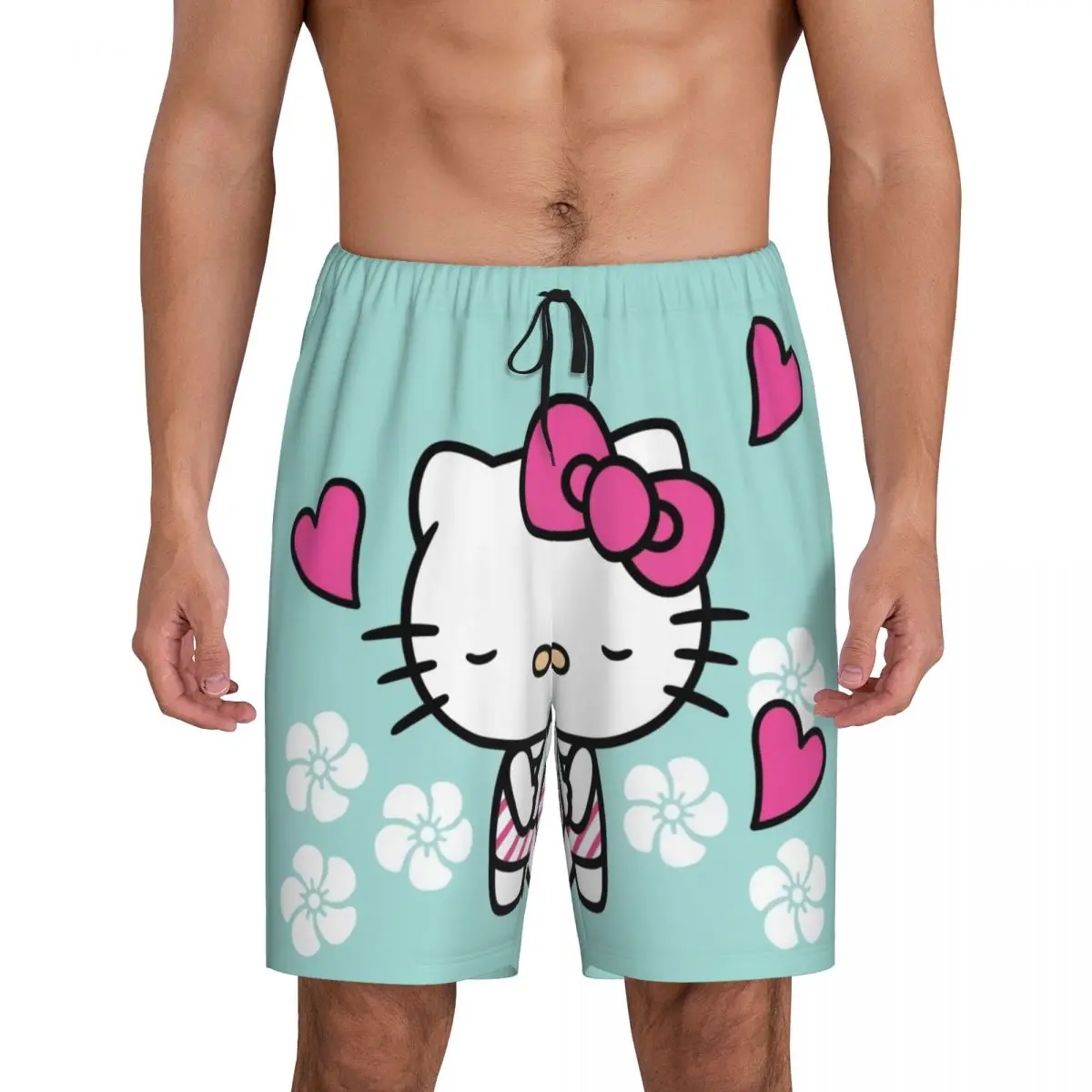 Custom Animated Anime Hello Kitty Pajama Shorts Sleepwear for Men Elastic Waistband Sleep Lounge Short Pjs with Pockets