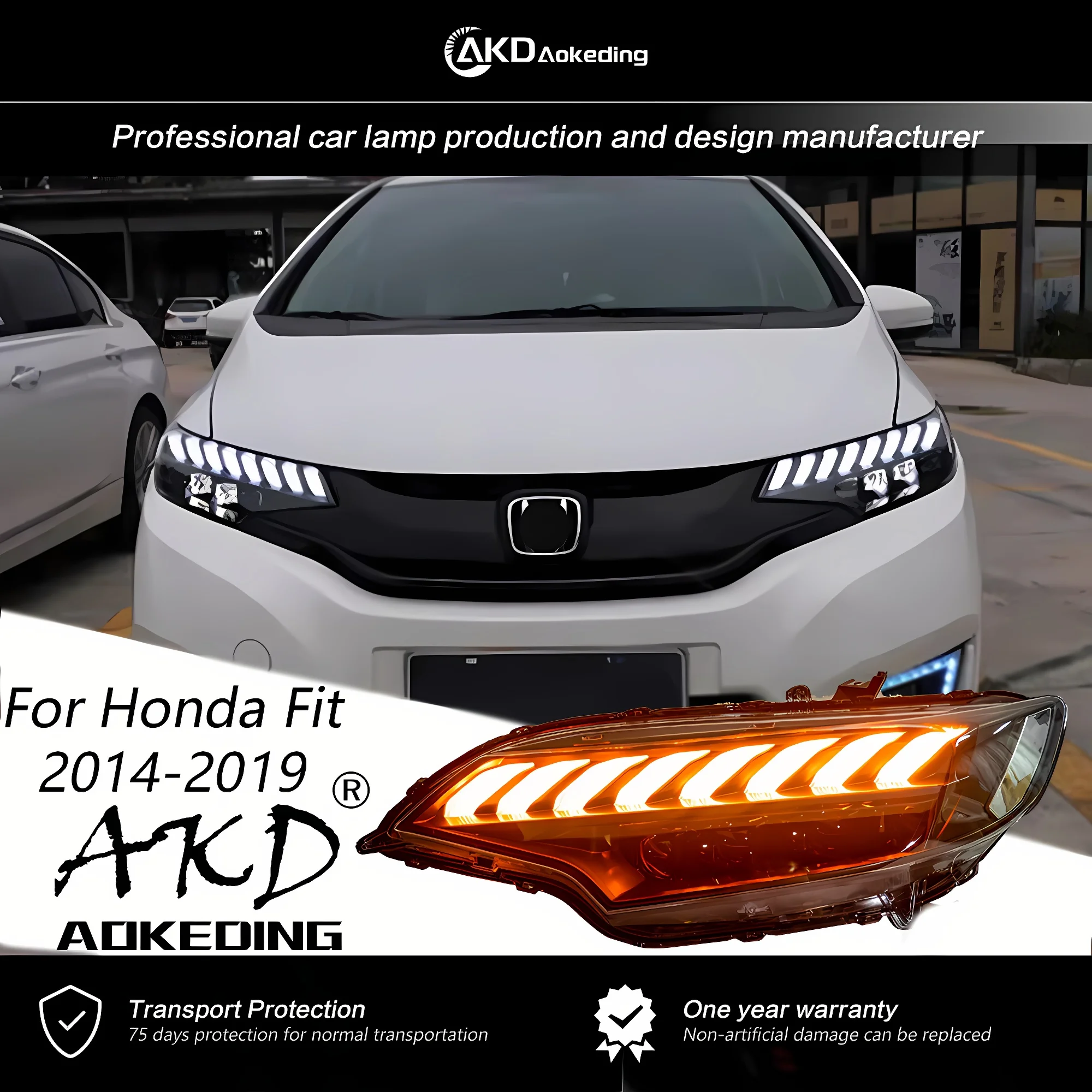 

AKD Front Lamp for Honda Fit Jazz Headlights 2014-2020 Jazz Head Lamp LED DRL Red Evil Eye Dynamic Signal Auto Accessories 2PCS