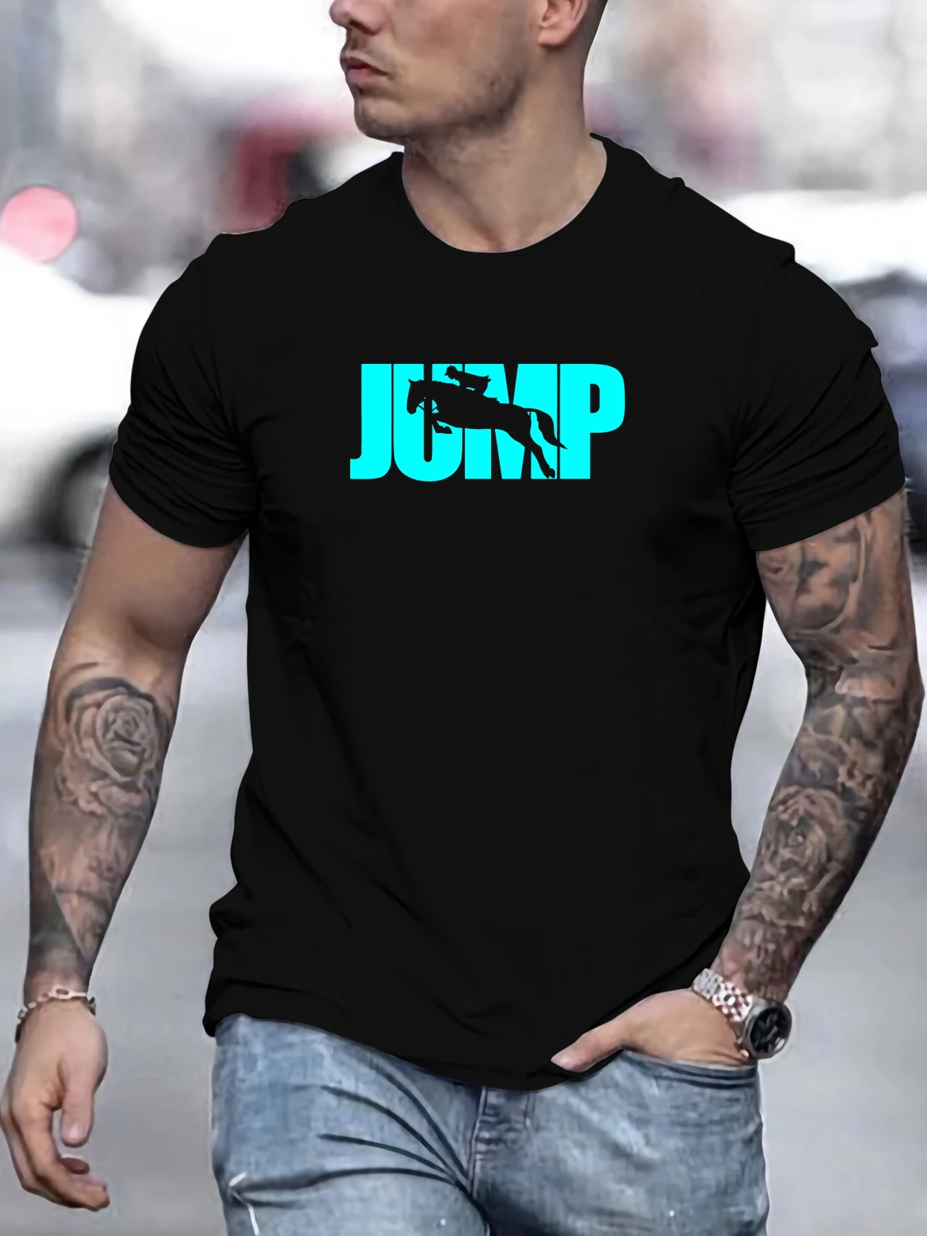 

Men's Equestrian Jumping Pattern Summer Casual Crew Neck Short T-Shirt