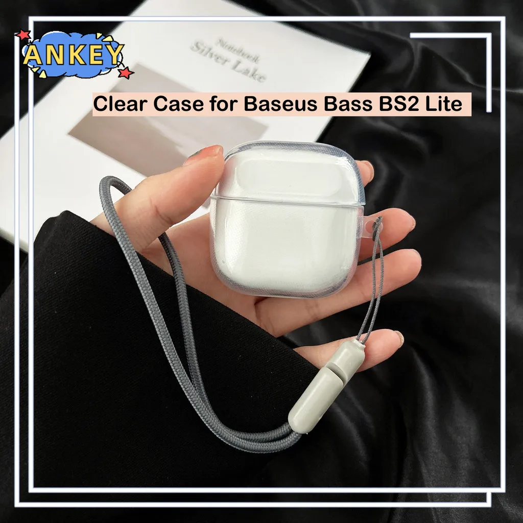 For Baseus Bass BS2 Lite Case Protective Transparent Clear TPU Covers Bluetooth Earphone Shell Headphone Portable with Lanyard