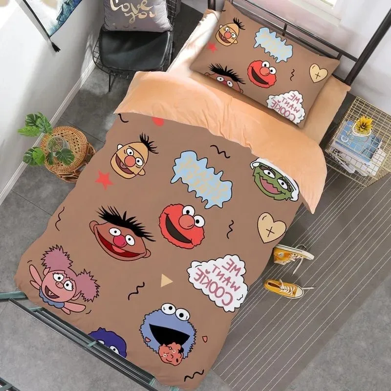 Sesame Street ELMO COOKIE MONSTER anime peripheral cartoon ins style simple print home bedroom student dormitory bed sheet set