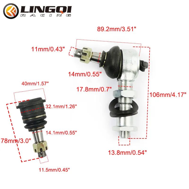 LINGQI RACING Hollow Threaded Ball Head Left Right Swing Arm Balls Joint For 50cc-110cc UTV ATV Quad Bike Dune Buggy Parts