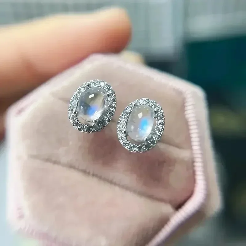 2026 New European and American Moonstone Exquisite Earrings, Daily Matching Styles, Micro Inlaid Zircon Jewelry Accessories