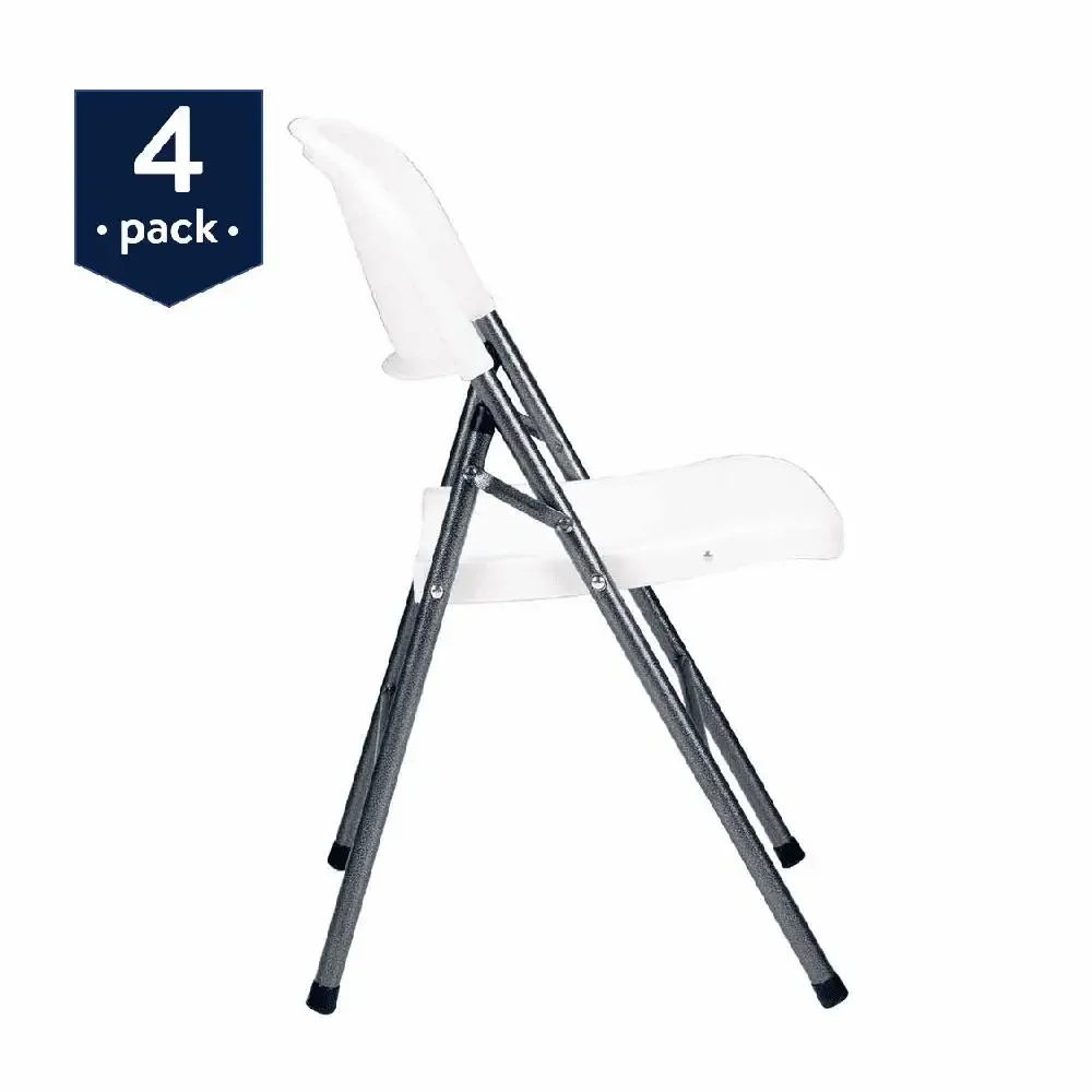 4-Pack White Premium Resin Folding Chair Set Indoor/Outdoor Foldable Seat Contoured Back Steel Frame Durable Vein Powder-Coated