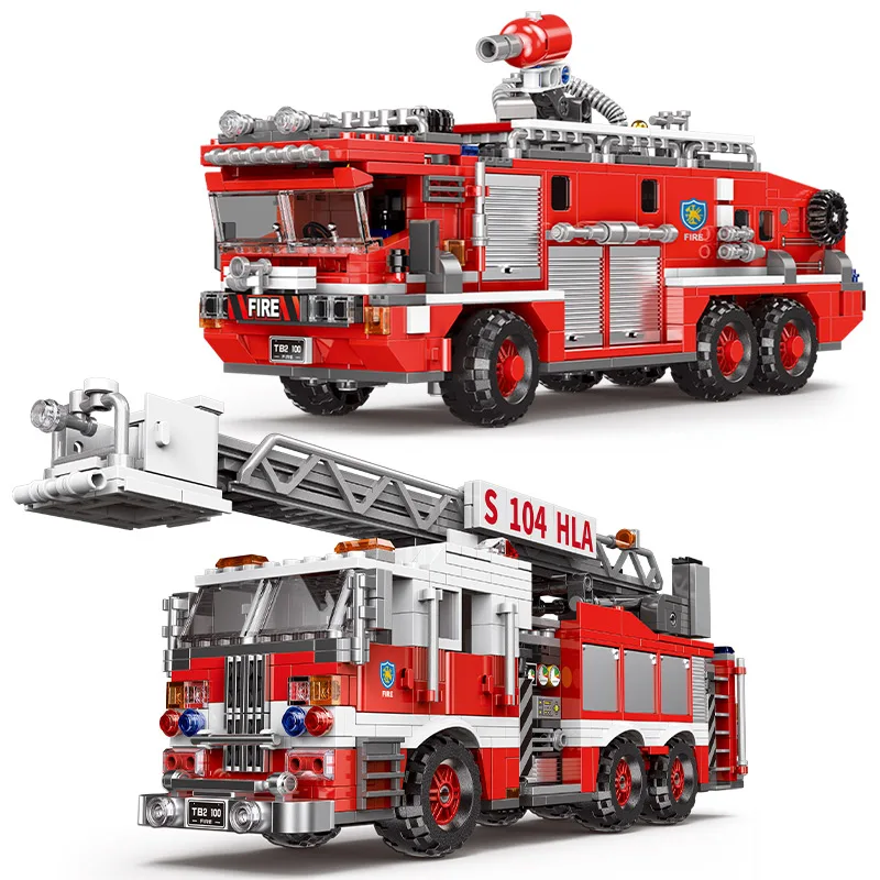 ZKZC City Fire Rescue Vehicle Series Airport Fire Vehicle Building Block Technical Fire Police Car Brick Children Toys Gifts