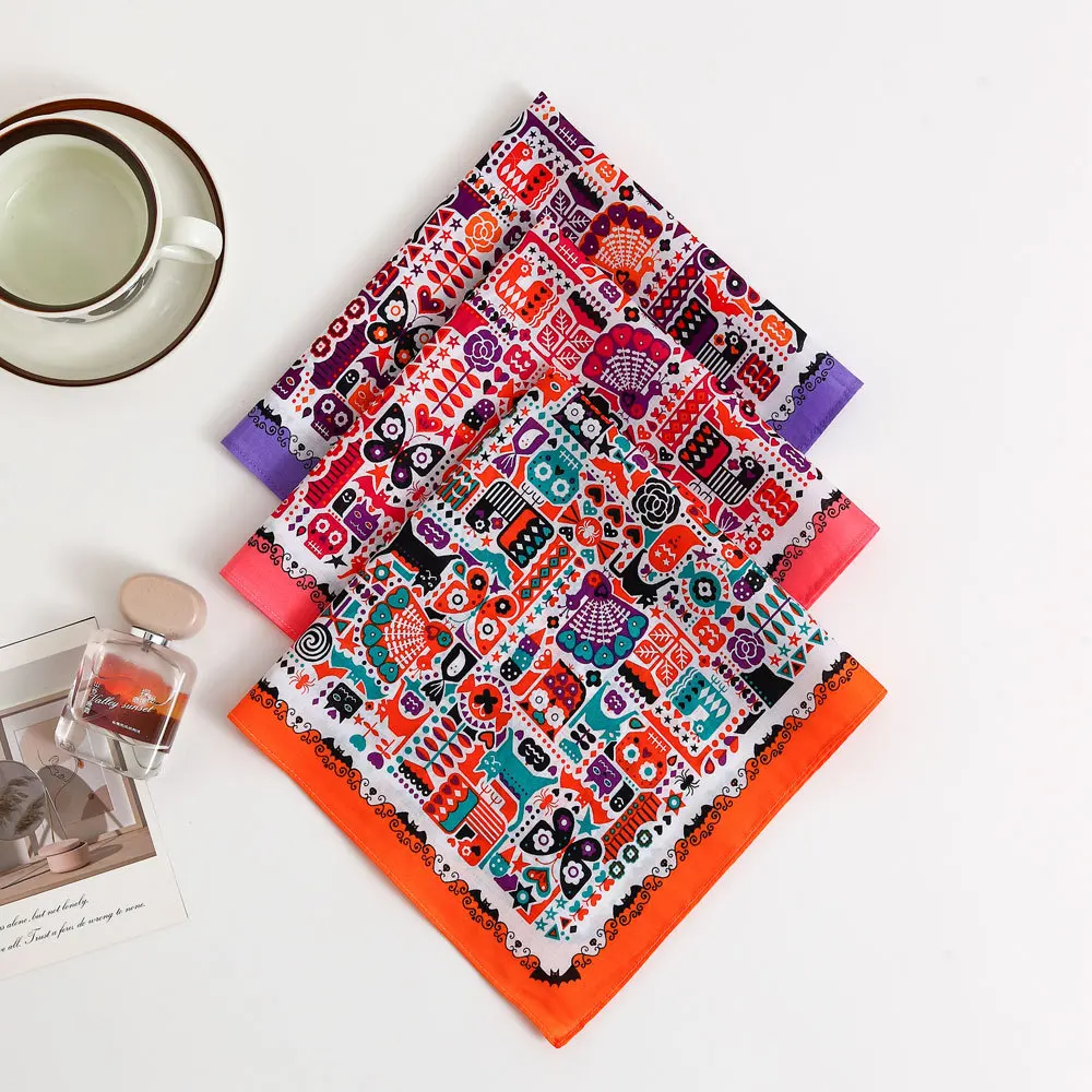 Pañuelo fino suave y cómodo de algodón puro para mujer, toalla de mano portátil con estampado nostálgico antigua, 43cm, 3/6 Uds.