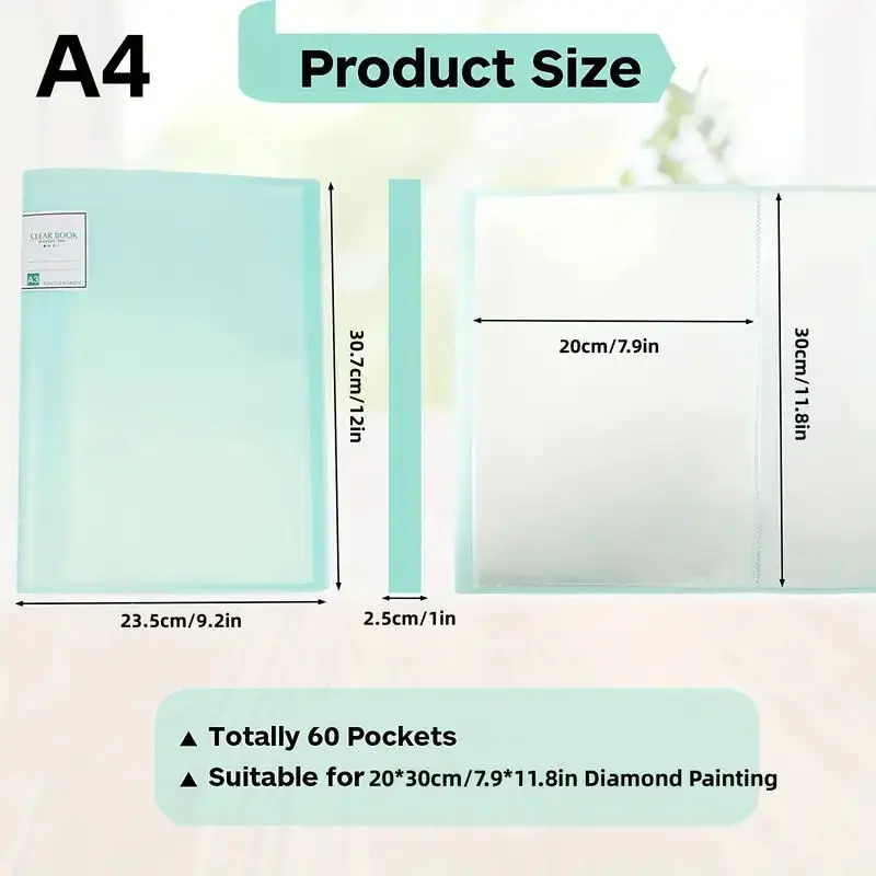 HOMFUN A3/A4 Diamond Painting Storage Book - Organizer with 30 Crystal Clear Pockets, Securely Stores and Displays Your Artwork