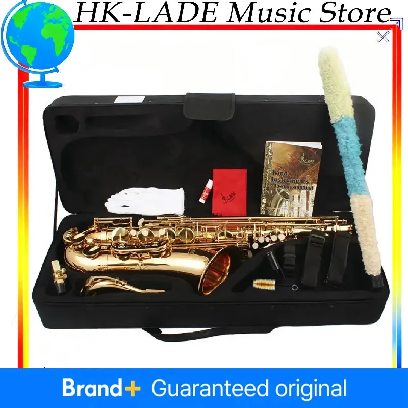 

﻿ SLADE Tenor Saxophone Bb Flat Professional Brass Gold Saxophone Complete with Cases Strap Reed Accessories