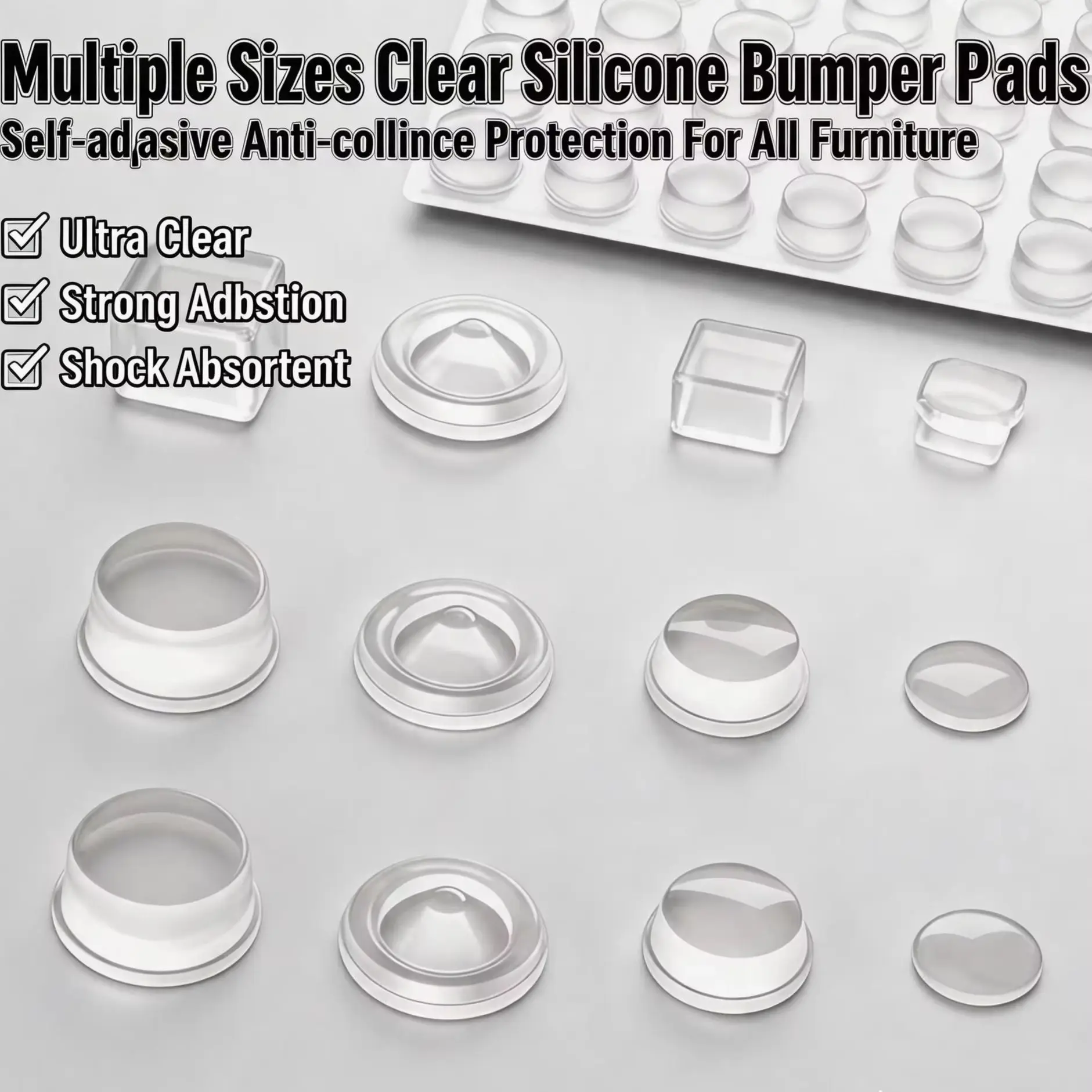 Household Anti-Collision Silicone Pads & Stickers - For Door Handles, Cabinet Doors, Door Backs, Walls & Refrigerator Doors