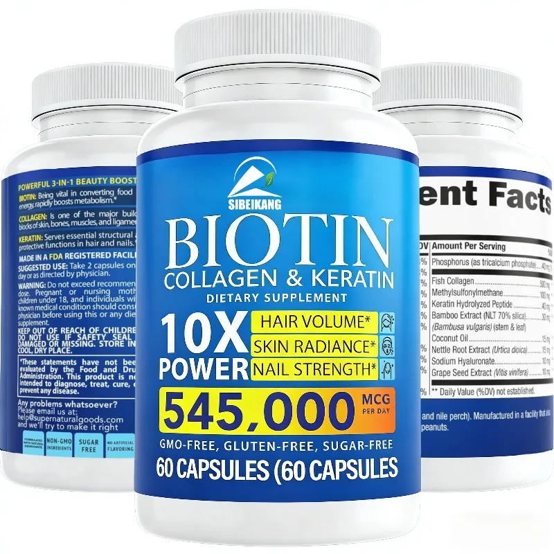 

Biotin Collagen Vitamin Capsules Containing Folic Acid Keratin - Skin and Nail Supplement (60 capsules)