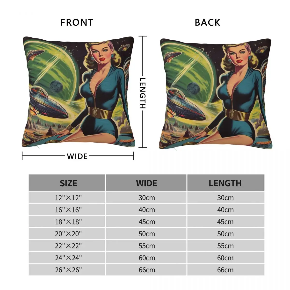 Vintage Sci-Fi Space Pin Up Pillowcase Polyester Linen Velvet Printed Zip Decor Throw Pillow Case Home Cushion Cover