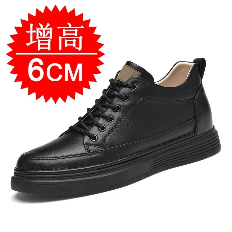 Genuine Leather Height Increasing Shoes for Men 6cm Invisible Elevator Sneakers Sport Hidden Heel Zapatillas De Hombre