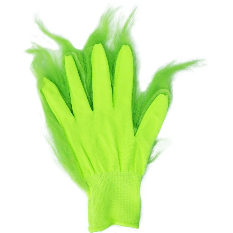 Green Monster Gloves Christmas Cosplay Costume Accessories Props Funny Furry Santa Adult Prank Dress Up Green Furry Gloves