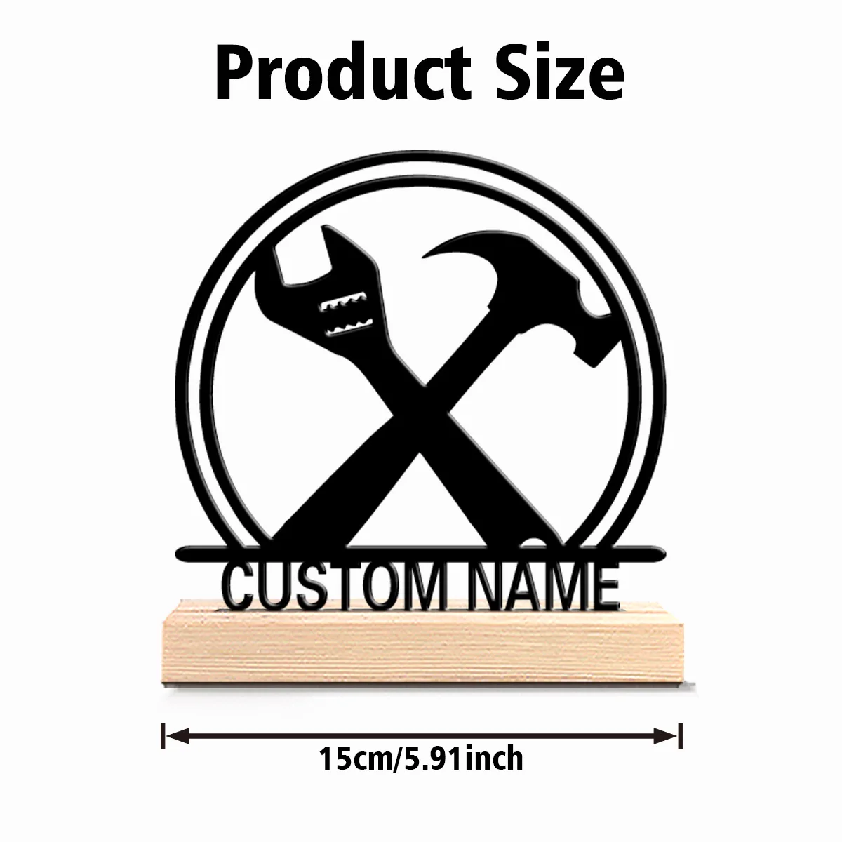 1pc New Design Personalized Custom Cross wrench hammer Metal Statues With Wooden Base Tabletop Artisan-themed desk decor, perfec