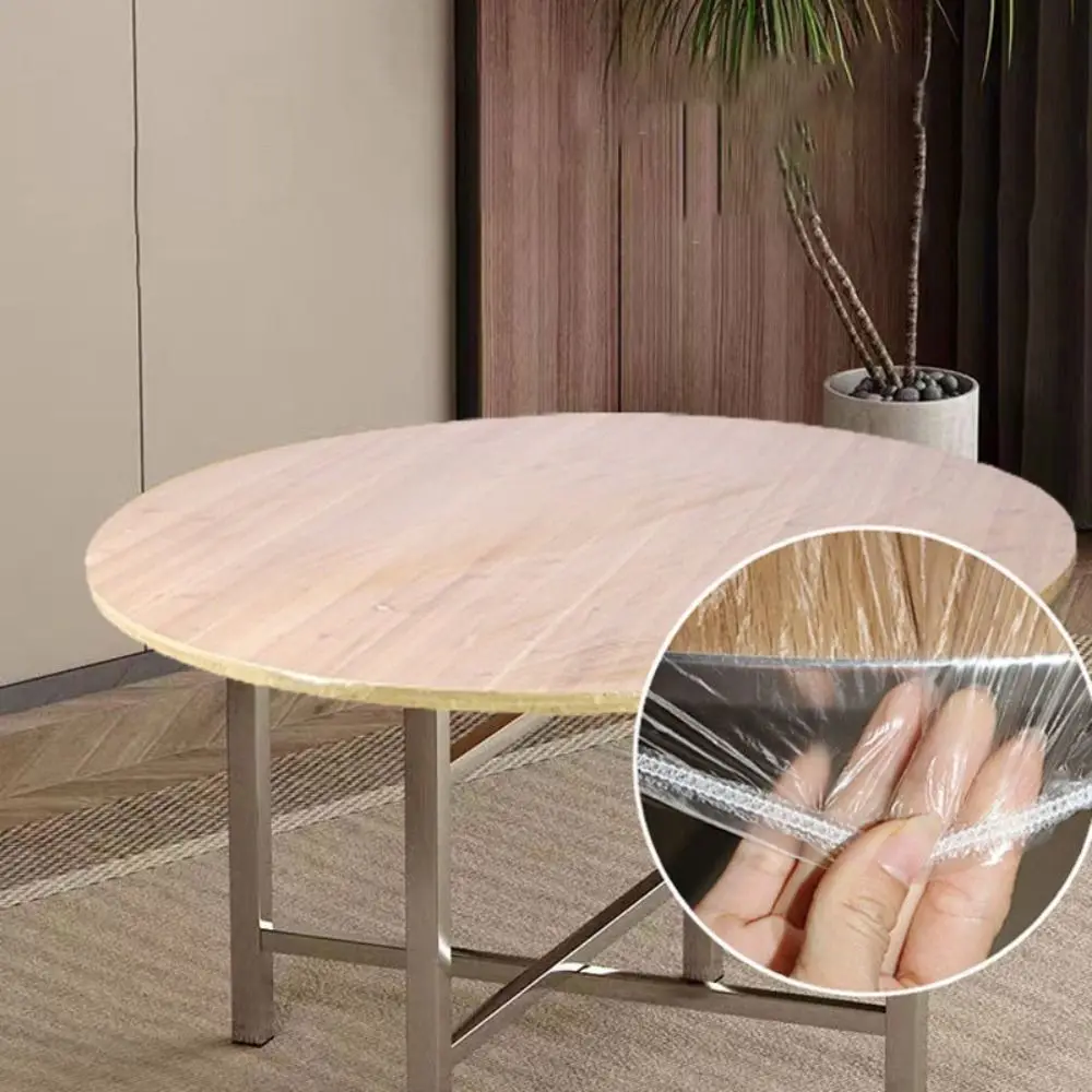 10Pcs/Pack Elastic Hem Disposable Tablecloth Round/Rectangular Universal Oil-proof Table Cover Transparent Thickened