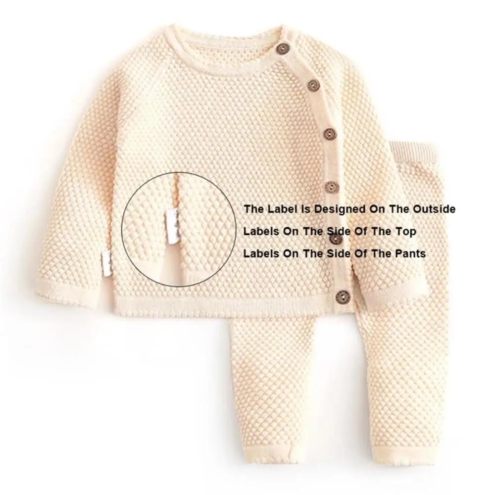 Spring Autumn Baby Clothes Casual Set Knitted Clothing Baby Boy Girl Clothes Set  Warm Solid Color Top + Pants Two Piece Set