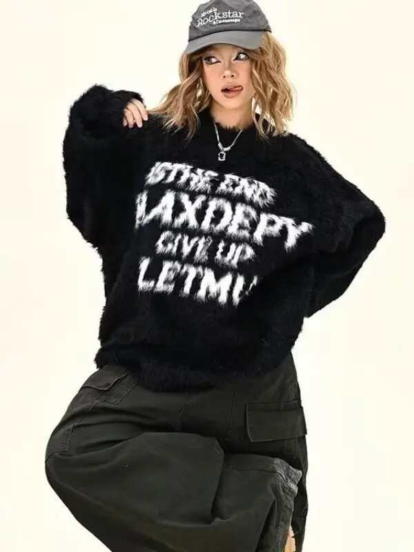 

Осень-зима круглый пуловер Ne, мужской свитер на меху, повседневный теплый винтажный трикотаж, студенческая мода