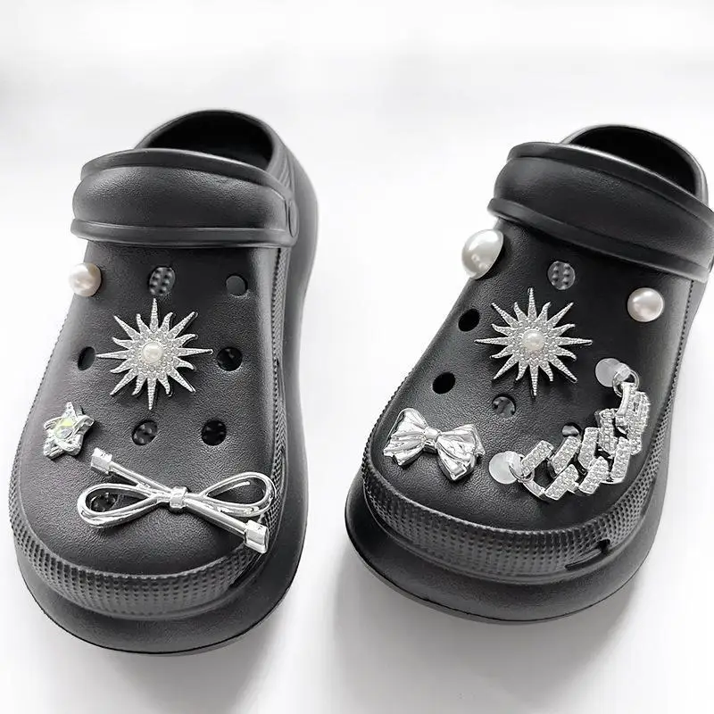 9Pcs Bling Rhinestone Shoe Charms Silver Bow Sun Star Pearl Shoe Ornament DIY Detachable Shoe Decoration Shoe Accessories